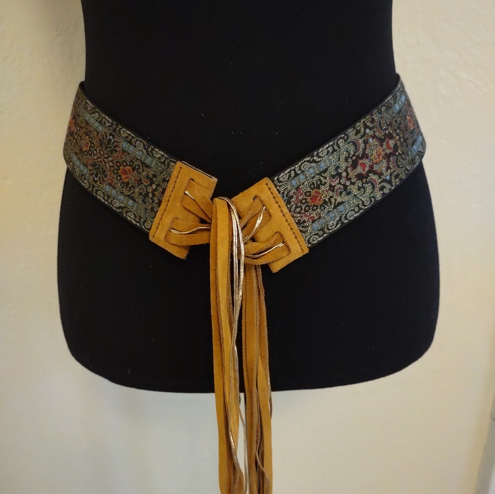 Express Multicolor Patterned Belt with Tan Accents